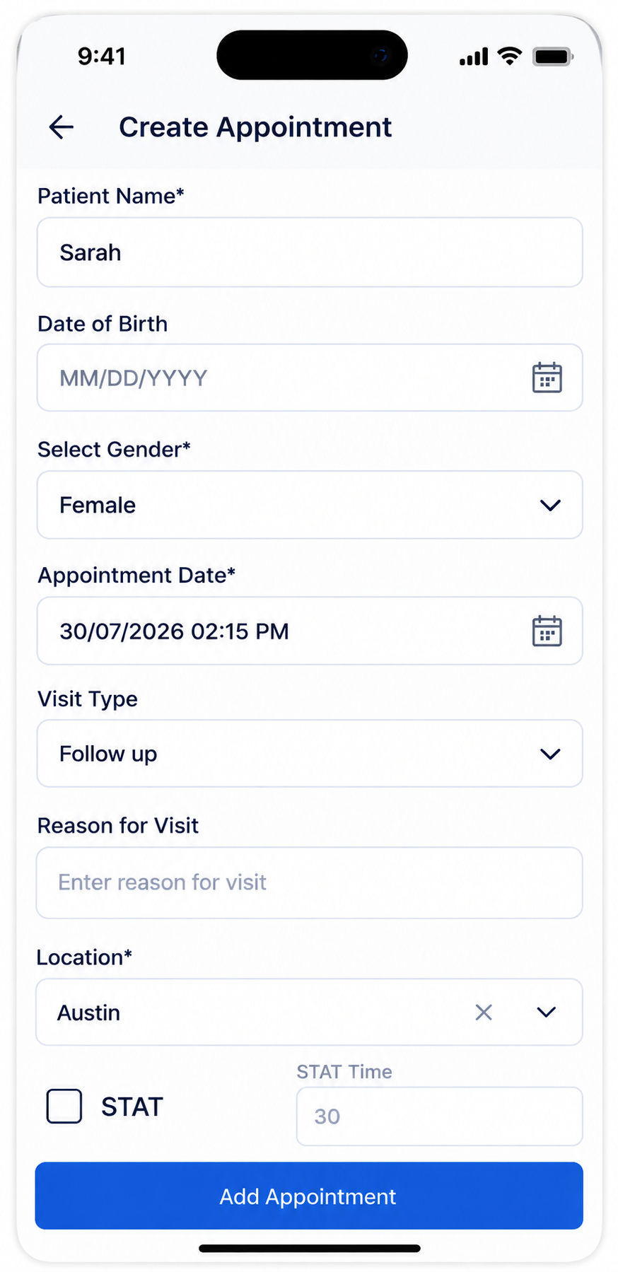 Create appointment in AI medical scribe workflow